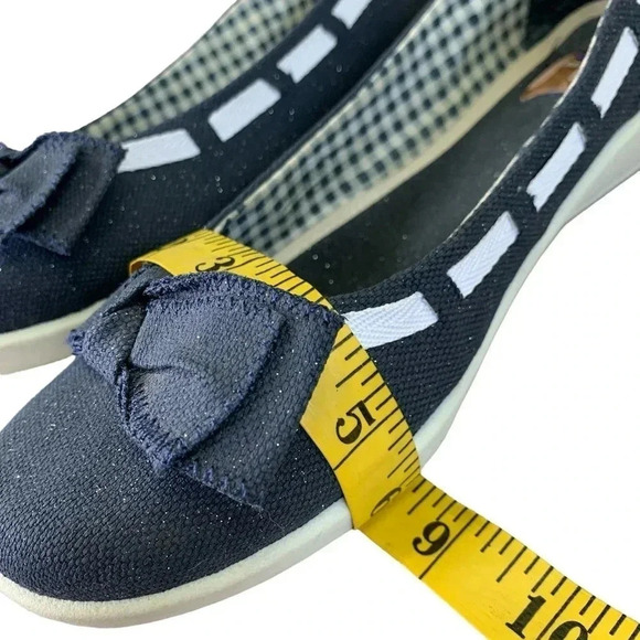 Dr. Scholl's Canvas Bow Tie Low Wedge Pump Slip On Shoes Size 10M Blue Glitters - Picture 14 of 16